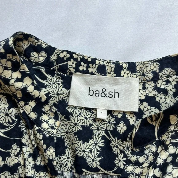 BA&SH black cream floral short puff sleeve button up mini dress - Picture 6 of 7